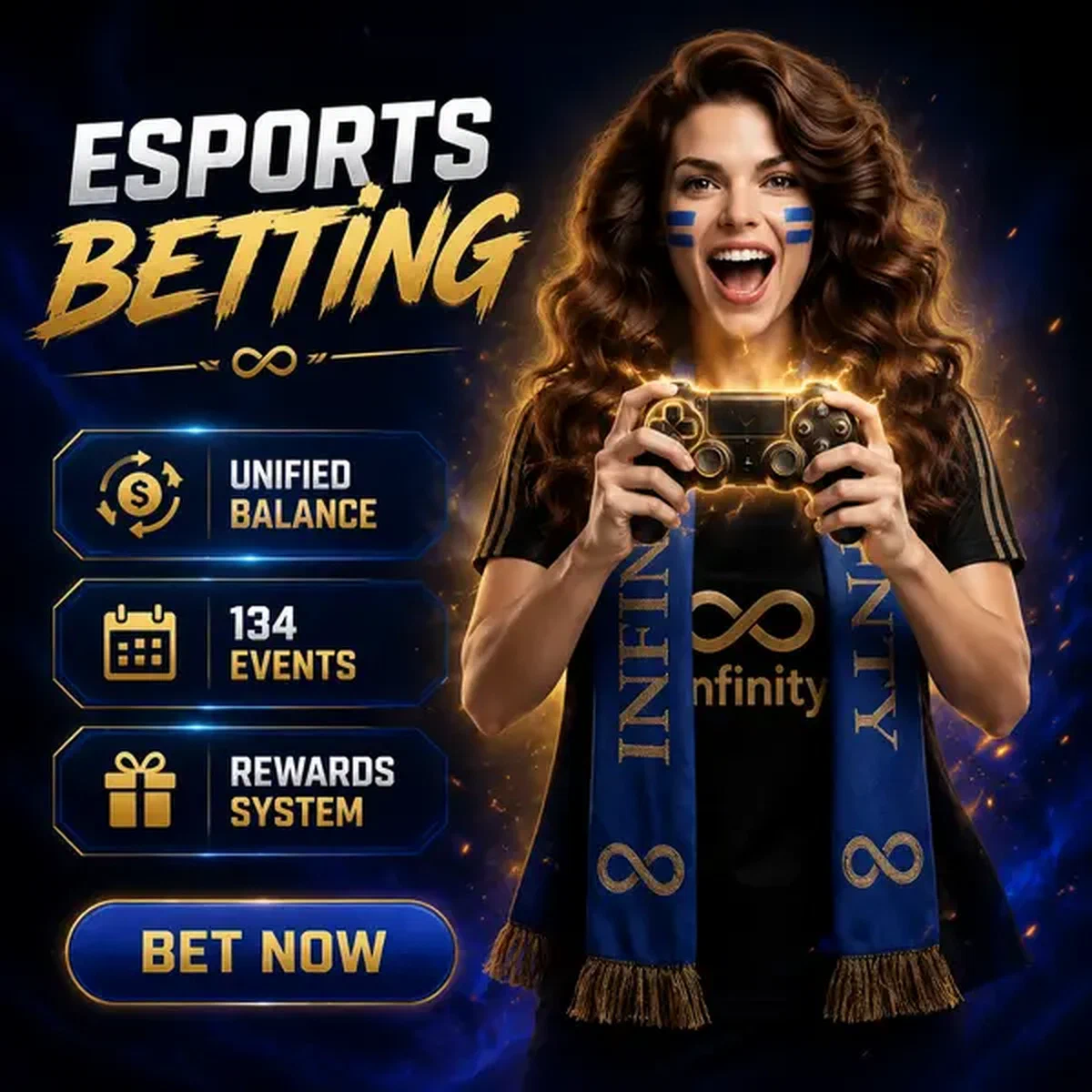 Παίκτης που συμμετέχει σε στοιχηματισμό esports στο Infinity Esports Betting με φωτεινό χειριστήριο